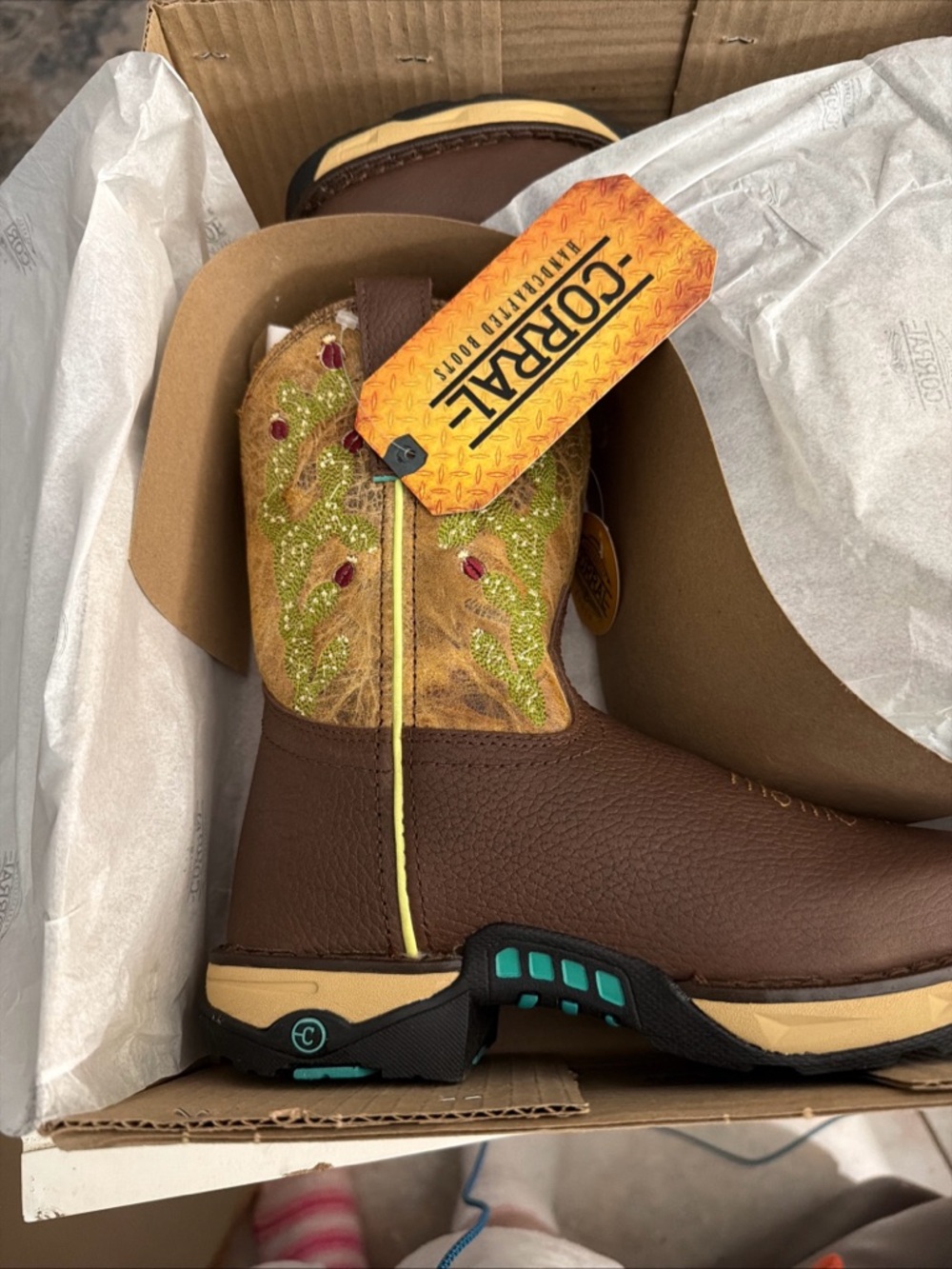 Corral Chocolate Leather Western Boot Embroider Cactus Water Resistant Women 6.5